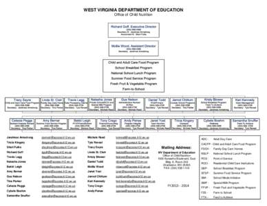 WEST VIRGINIA DEPARTMENT OF EDUCATION Office of Child Nutrition Jarahnee Armstrong  [removed]