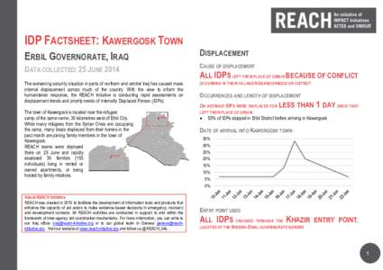 IDP FACTSHEET: KAWERGOSK TOWN ERBIL GOVERNORATE, IRAQ DISPLACEMENT  DATA COLLECTED: 25 JUNE 2014