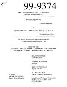 Brief of the Securities And Exchange Commission, Amicus Curiae, In Support Of Appellant On Issues Addressed; Morales v. Quintel Entertainment, Inc.