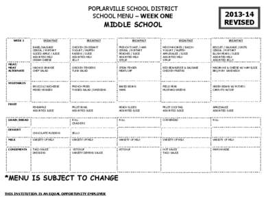 POPLARVILLE SCHOOL DISTRICT SCHOOL MENU – WEEK ONE[removed]REVISED