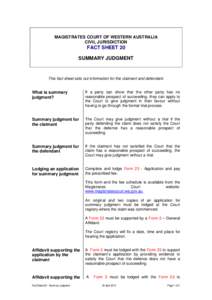 MAGISTRATES COURT OF WESTERN AUSTRALIA CIVIL JURISDICTION FACT SHEET 20 SUMMARY JUDGMENT