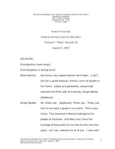 The David and Barbara Pryor Center for Arkansas Oral and Visual History University of Arkansas 365 N. McIlroy Avenue Fayetteville, AR[removed]6829