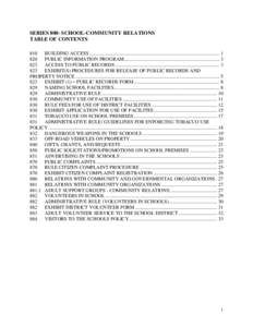 SERIES 800- SCHOOL-COMMUNITY RELATIONS TABLE OF CONTENTS 810 BUILDING ACCESS ......................................................................................................... 1