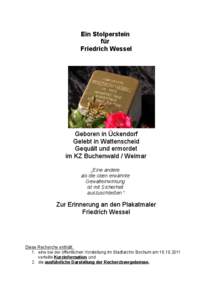 Ein Stolperstein für Friedrich Wessel