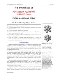 Chemistry 111 Laboratory: Alum Synthesis  Page C-3 THE SYNTHESIS OF POTASSIUM ALUMINUM