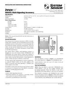 I56[removed]INSTALLATION AND MAINTENANCE INSTRUCTIONS 3825 Ohio Avenue, St. Charles, Illinois[removed]SENSOR2, FAX: [removed]