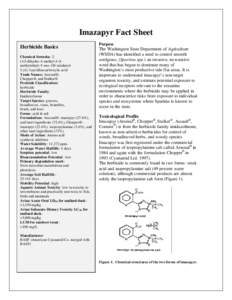 Imazapyr Fact Sheet Herbicide Basics Chemical formula: 2(4,5-dihydro-4-methyl-4-(1methylethyl)-5-oxo -1H-imidazol2-yl)-3-pyridinecarboxylic acid Trade Names: Arsenal®, Chopper®, and Stalker® Pesticide Classification: