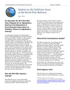 Update on the Sulfolane Issue at the North Pole Refinery
