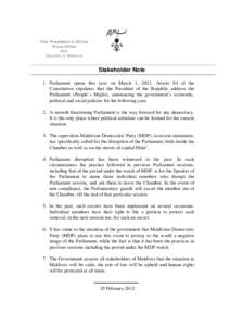 The President’s Office Press Office Male’ Republic of Maldives  Stakeholder Note