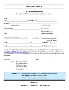 CINCINNATI FM CLUB 2012 Membership Application Please support the CFMC. Call Barry Franz, Membership Chair, with questions.