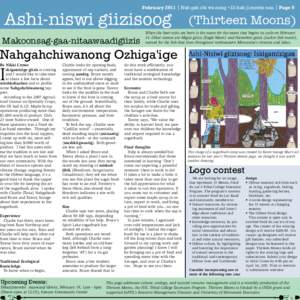 February 2011 | Nah gah chi wa nong • Di bah ji mowin nan | Page 9  Ashi-niswi giizisoog Makoonsag-gaa-nitaawaadigiizis  (Thirteen Moons)