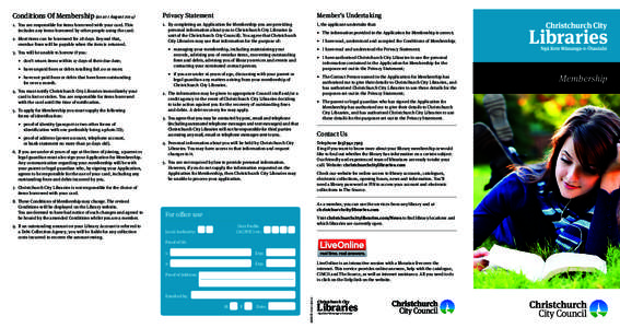 Conditions Of Membership (as at 1 AugustPrivacy Statement Member’s Undertaking