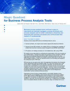 Magic Quadrant for Business Process Analysis Tools Gartner RAS Core Research Note G00174515, David Norton, Mike Blechar, Teresa Jones, 22 February 2010