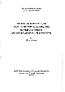 BIS Economic Papers - Financial innovations and their implications for monetary policy: an international perspective - December 1983