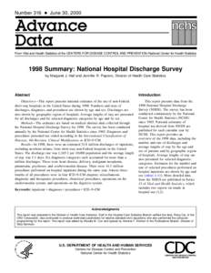 Number 316 + June 30, 2000  Advance Data From Vital and Health Statistics of the CENTERS FOR DISEASE CONTROL AND PREVENTION/National Center for Health Statistics