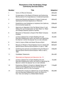 Resolutions of the Vandenberg Village Community Services District Number Title