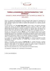 Comunicato Stampa n: torna la rassegna cinematografica “che  impresa