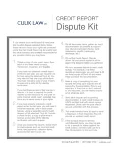 CREDIT REPORT  Dispute Kit If you believe your credit report is inaccurate and need to dispute reported items, follow these steps to insure your rights are protected