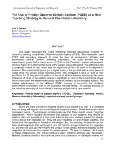 International Journal of Education and Research  Vol. 3 No. 2 February 2015 The Use of Predict-Observe-Explain-Explore (POEE) as a New Teaching Strategy in General Chemistry-Laboratory
