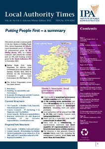Local Authority Times Vol. 16 No 3 & 4 Autumn/Winter Edition 2012 ISSN No[removed]Putting People First – a summary