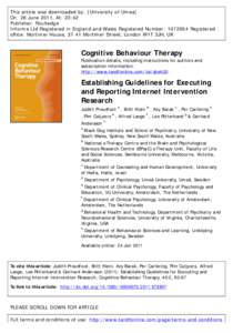 Transtheoretical model / EHealth / Gerhard Andersson / Cognitive behavioral therapy / Intervention / Evidence-based medicine / Psychology / Behaviour therapy / Epsychology / Health / Psychotherapy / Medicine