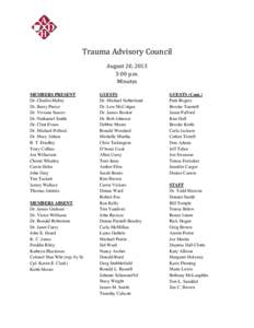 Trauma Advisory Council MEMBERS PRESENT Dr. Charles Mabry Dr. Barry Pierce Dr. Viviana Suarez Dr. Nathaniel Smith