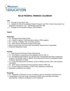 NCLB Consolidated Federal Finance Calendar