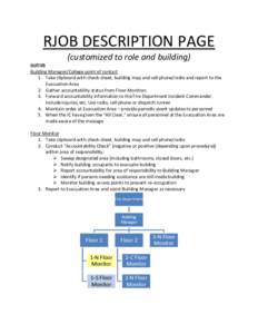 RJOB DESCRIPTION PAGE (customized to role and building) DUTIES Building Manager/College point of contact 1. Take clipboard with check-sheet, building map and cell phone/radio and report to the Evacuation Area