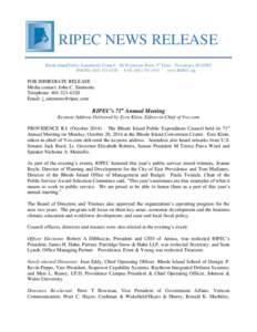 RIPEC NEWS RELEASE Rhode Island Public Expenditure Council – 86 Weybosset Street, 5th Floor – Providence, RI[removed]PHONE[removed]FAX[removed]www.RIPEC.org