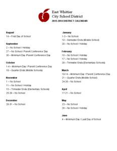 School holiday / Academic term / Calendars / East Whittier City School District