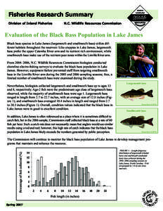 Fisheries Research Summary Division of Inland Fisheries N.C. Wildlife Resources Commission  Evaluation of the Black Bass Population in Lake James