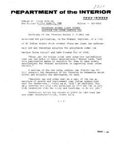 / :2/,7  r-EPARTMENT 01 the INTERIOR news release BUREAU OF INDIAN AFFAIRS For Release to pr·f!s r1arch 25, 1969