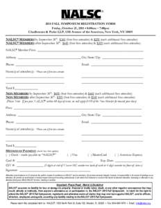 ®  2015 FALL SYMPOSIUM REGISTRATION FORM Friday, October 23, 2015 ▪ 8:00am – 7:00pm Chadbourne & Parke LLP, 1301 Avenue of the Americas, New York, NY 10019