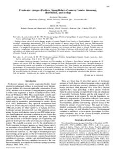 Freshwater sponges (Porifera, Spongillidae) of eastern Canada: taxonomy, distribution, and ecology