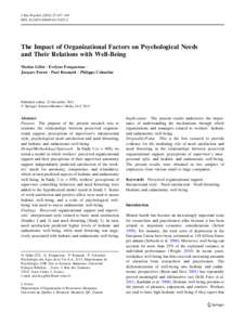 J Bus Psychol:437–450 DOIs10869The Impact of Organizational Factors on Psychological Needs and Their Relations with Well-Being Nicolas Gillet • Evelyne Fouquereau •