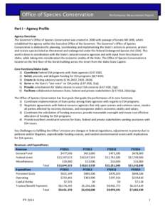Office of Species Conservation  Performance Measurement Report Part I – Agency Profile Agency Overview