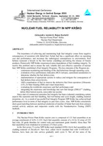 International Conference Nuclear Energy in Central Europe 2001 Hoteli Bernardin, Portorož, Slovenia, September 10-13, 2001 www: http://www.drustvo-js.si/port2001/ e-mail:  tel.:+ , + 