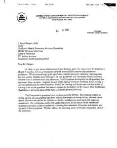 EPA Response to: Letter to Administrator Browner regarding the "Guidelines for Cancer Risk Assessment"