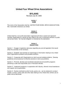 United Four Wheel Drive Associations BYLAWS Revised July 20, 2005 Article 1 NAME