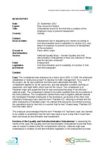 Harassment in the United Kingdom / Law / Harassment / Discrimination / Sexual harassment / Equal Opportunities Commission v Secretary of State for Trade and Industry / Ethics / Ombudsman / Bullying