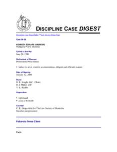 Discipline Case Digest Index  Law Society Home Page Case[removed]KENNETH EDWARD ANDREWS