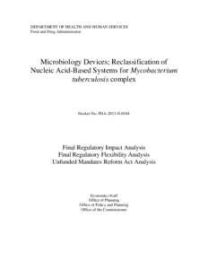 Microbiology Devices; Reclassification of Nucleic Acid-Based Systems for Mycobacterium tuberculosis complex