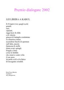 Premio dialogare 2002 LEI LIBERA A KABUL E d’improvviso quegli occhi grandi, neri, sapienti,