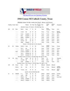 The BornOfTexas.com Genealogy Website[removed]Census MCCulloch County, Texas (Multiple sheets for this county/year listed - please scroll down) Dwelling Family Name