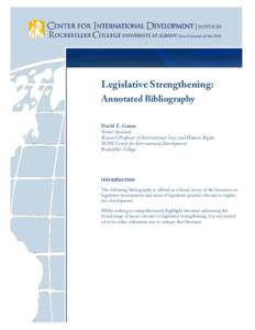 Legislative Strengthening: Annotated Bibliography Matching Evaluation Phases David E. Guinn  to Country