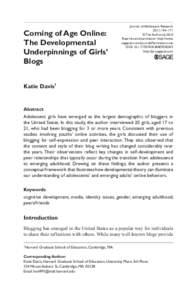 Coming of Age Online: The Developmental Underpinnings of Girls’ Blogs  Journal of Adolescent Research