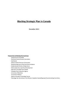 Blackleg Strategic Plan in Canada December 2013 Prepared by the Blackleg Steering Group Canola Council of Canada Manitoba Canola Growers Association