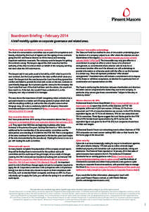 Boardroom Briefing – February 2014 A brief monthly update on corporate governance and related areas. The Remco chair and directors’ service contracts The chair of a remuneration committee was accused of incompetence 