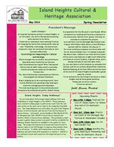 Island Heights Cultural & Heritage Association Spring Newsletter May 2014