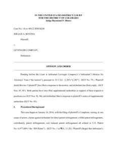 IN THE UNITED STATES DISTRICT COURT FOR THE DISTRICT OF COLORADO Judge Raymond P. Moore Case No. 14-cvRM-KLM JERALD A. BOVINO,